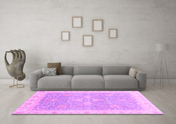 Machine Washable Oriental Purple Traditional Area Rugs in a Living Room, wshabs3783pur