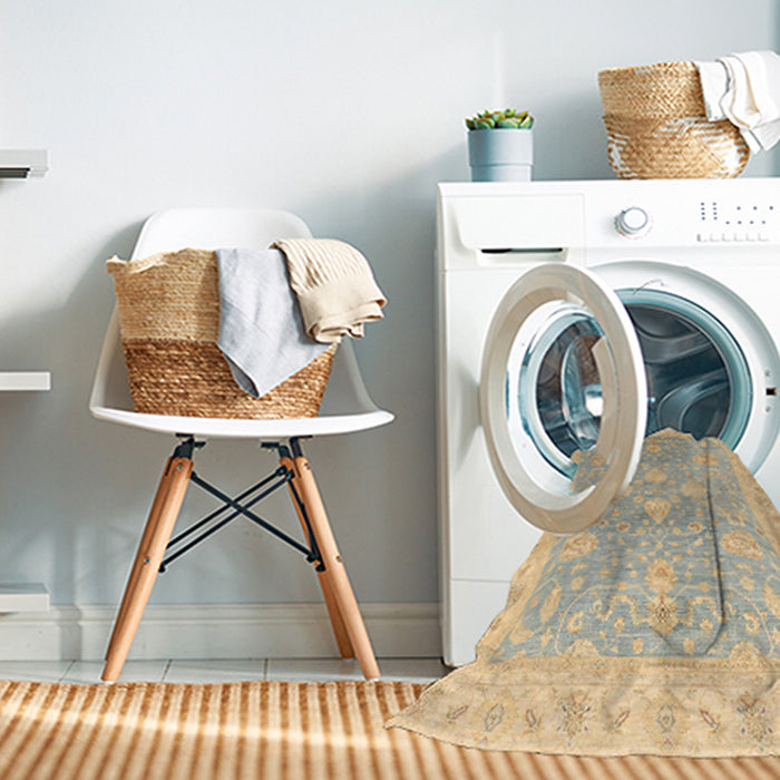 Machine Washable Abstract Brown Gold Rug in a Washing Machine, wshabs3783