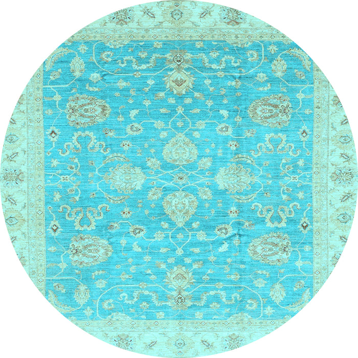 Round Oriental Light Blue Traditional Rug, abs3783lblu