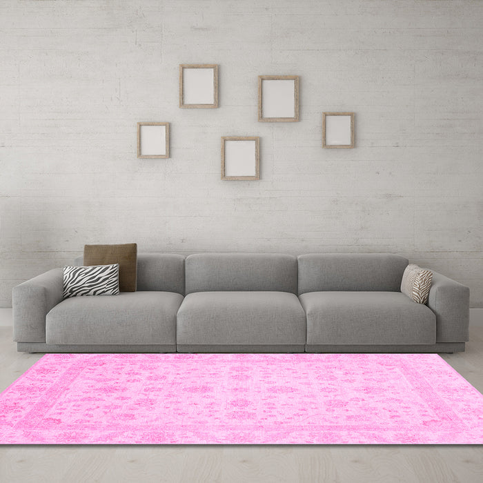 Machine Washable Oriental Pink Traditional Rug in a Living Room, wshabs3784pnk