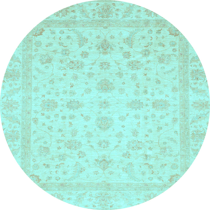 Round Oriental Light Blue Traditional Rug, abs3784lblu