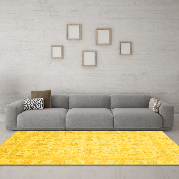 Machine Washable Oriental Yellow Traditional Rug in a Living Room, wshabs3784yw