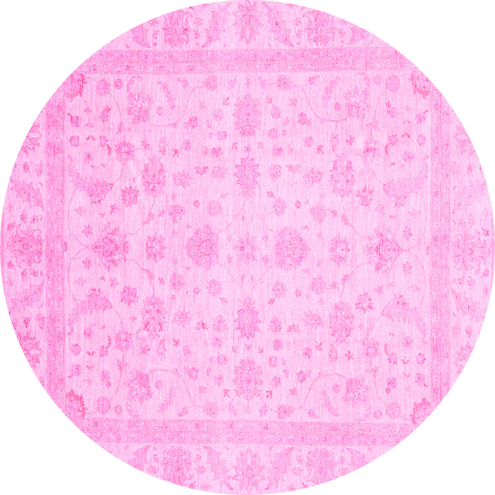 Round Machine Washable Oriental Pink Traditional Rug, wshabs3784pnk