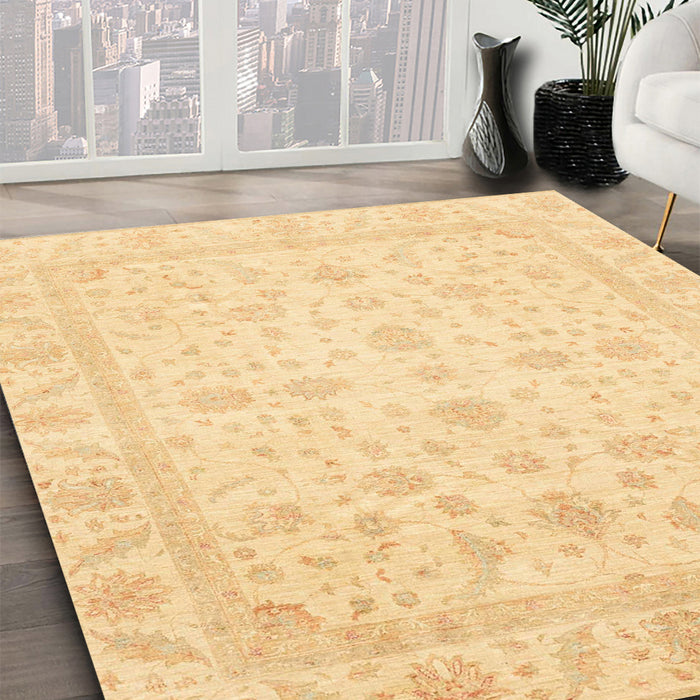 Abstract Mustard Yellow Oriental Rug in Family Room, abs3784