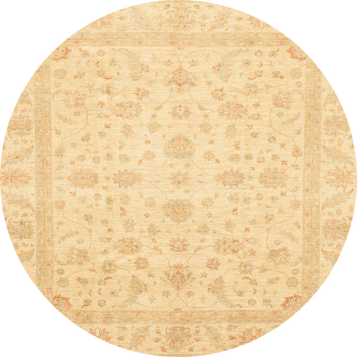 Round Abstract Mustard Yellow Oriental Rug, abs3784