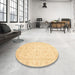 Round Machine Washable Abstract Mustard Yellow Rug in a Office, wshabs3784