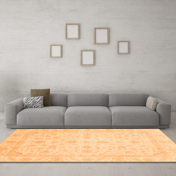 Machine Washable Oriental Orange Traditional Area Rugs in a Living Room, wshabs3784org