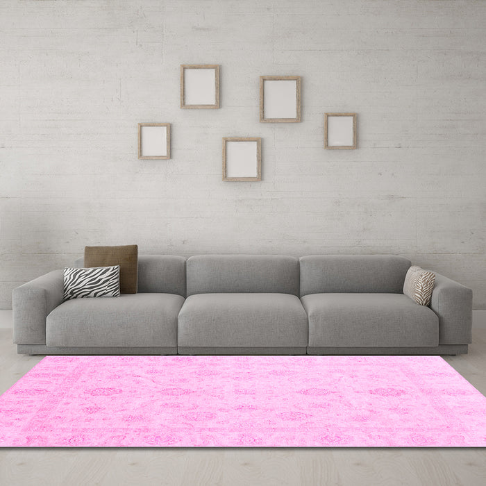 Machine Washable Oriental Pink Traditional Rug in a Living Room, wshabs3785pnk