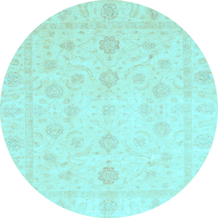 Round Machine Washable Oriental Light Blue Traditional Rug, wshabs3785lblu