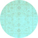 Round Machine Washable Oriental Light Blue Traditional Rug, wshabs3785lblu