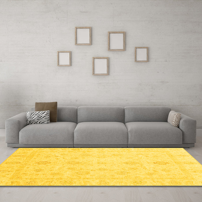 Machine Washable Oriental Yellow Traditional Rug in a Living Room, wshabs3785yw