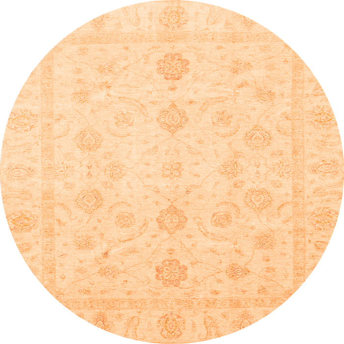 Round Machine Washable Oriental Orange Traditional Area Rugs, wshabs3785org