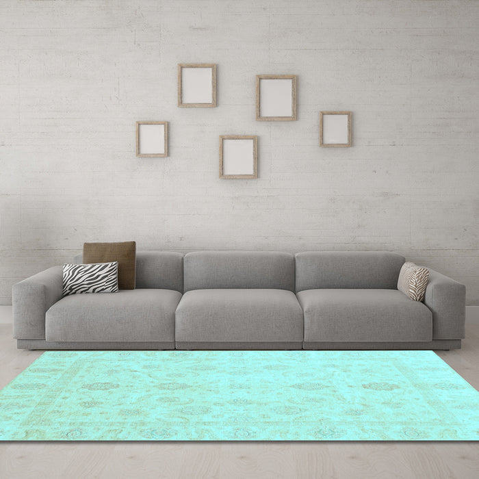 Machine Washable Oriental Light Blue Traditional Rug in a Living Room, wshabs3785lblu