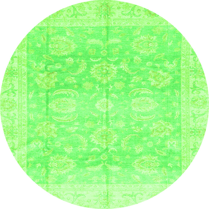 Round Machine Washable Oriental Green Traditional Area Rugs, wshabs3786grn