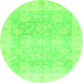 Round Machine Washable Oriental Green Traditional Area Rugs, wshabs3786grn