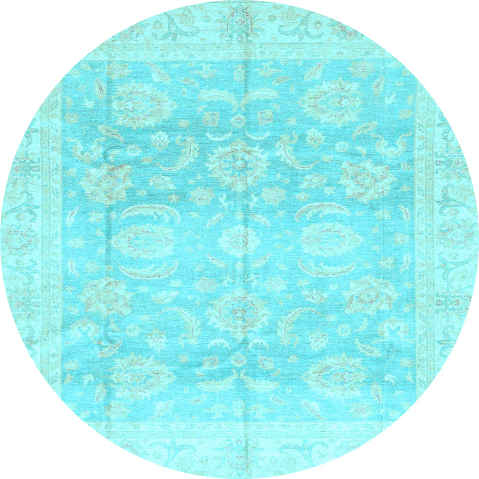 Round Oriental Light Blue Traditional Rug, abs3786lblu