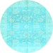 Round Oriental Light Blue Traditional Rug, abs3786lblu