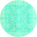 Round Oriental Turquoise Traditional Rug, abs3786turq