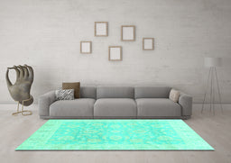 Machine Washable Oriental Turquoise Traditional Area Rugs in a Living Room,, wshabs3786turq