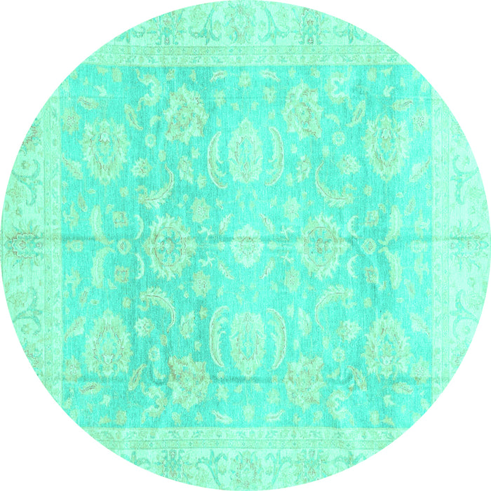 Round Machine Washable Oriental Turquoise Traditional Area Rugs, wshabs3786turq