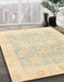 Abstract Khaki Gold Oriental Rug in Family Room, abs3786