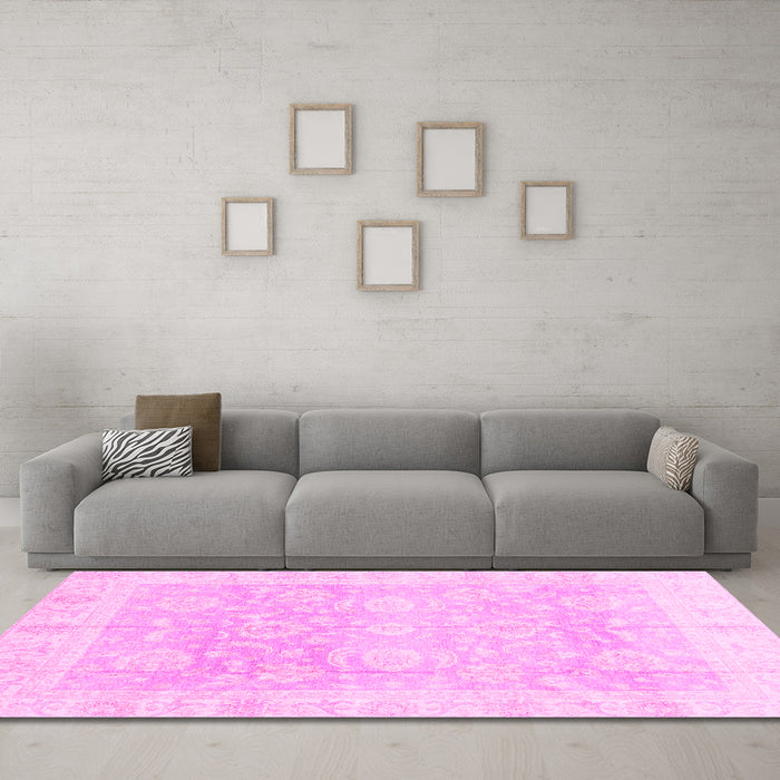 Machine Washable Oriental Pink Traditional Rug in a Living Room, wshabs3786pnk