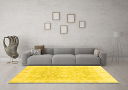 Machine Washable Oriental Yellow Traditional Rug in a Living Room, wshabs3786yw