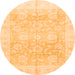 Round Machine Washable Oriental Orange Traditional Area Rugs, wshabs3786org