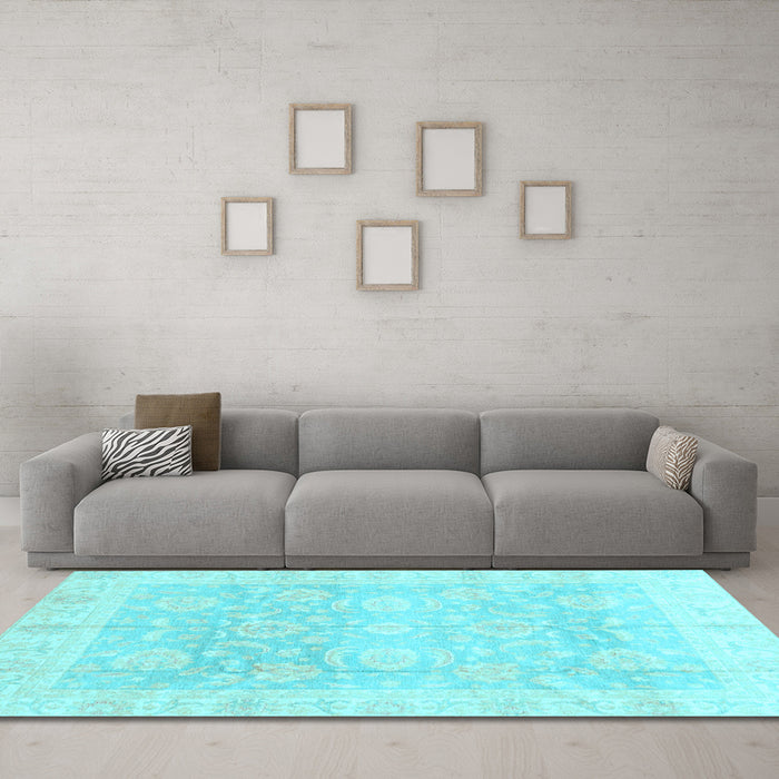 Machine Washable Oriental Light Blue Traditional Rug in a Living Room, wshabs3786lblu