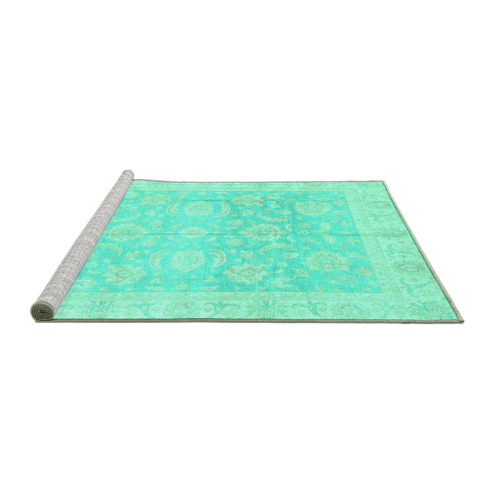 Sideview of Machine Washable Oriental Turquoise Traditional Area Rugs, wshabs3786turq