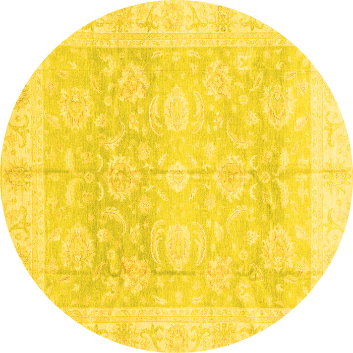 Round Machine Washable Oriental Yellow Traditional Rug, wshabs3786yw
