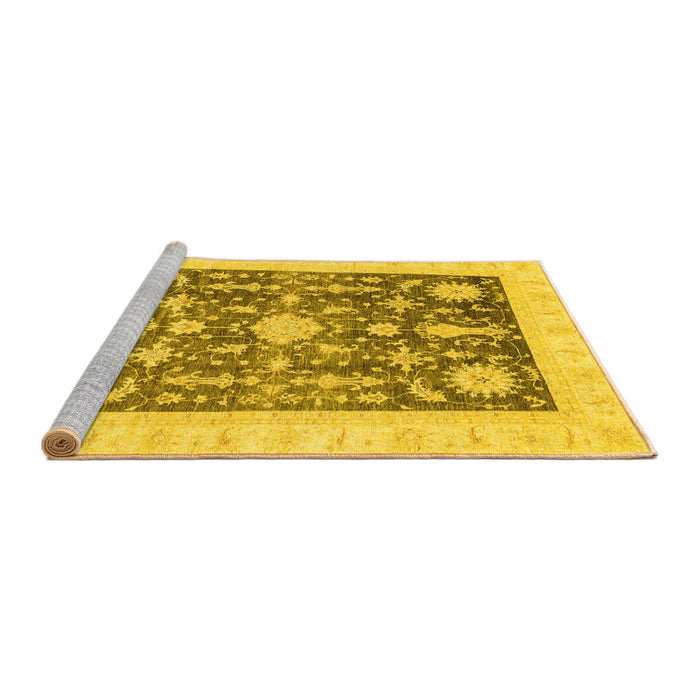 Sideview of Machine Washable Oriental Yellow Traditional Rug, wshabs3787yw