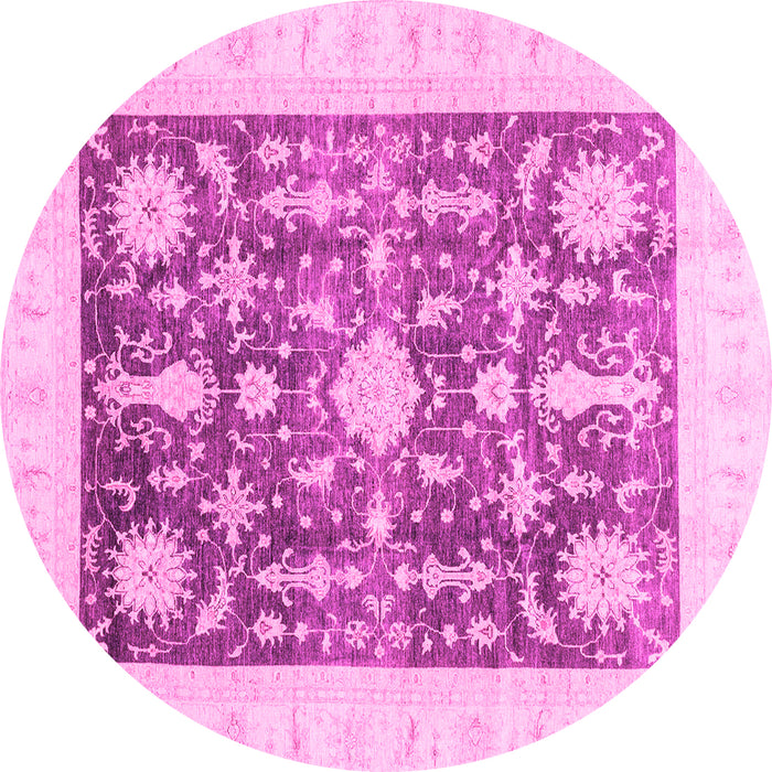 Round Machine Washable Oriental Pink Traditional Rug, wshabs3787pnk