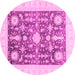 Round Machine Washable Oriental Pink Traditional Rug, wshabs3787pnk