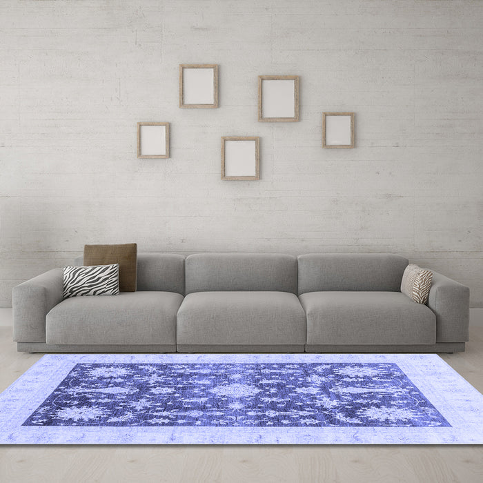 Machine Washable Oriental Blue Traditional Rug in a Living Room, wshabs3787blu