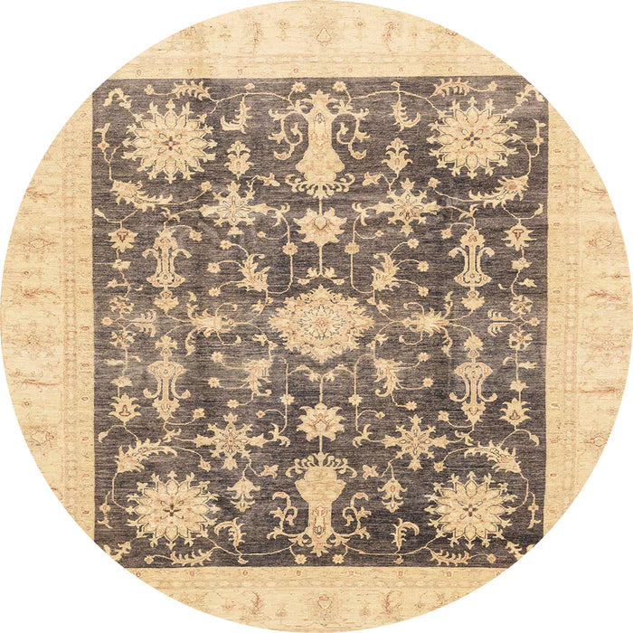 Round Machine Washable Abstract Dark Almond Brown Rug, wshabs3787