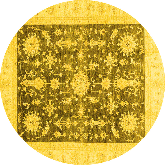 Round Machine Washable Oriental Yellow Traditional Rug, wshabs3787yw