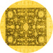 Round Machine Washable Oriental Yellow Traditional Rug, wshabs3787yw