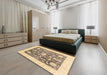 Abstract Dark Almond Brown Oriental Rug in a Bedroom, abs3787