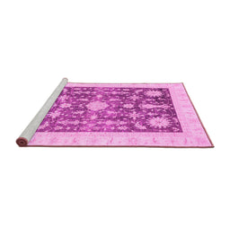 Sideview of Machine Washable Oriental Pink Traditional Rug, wshabs3787pnk
