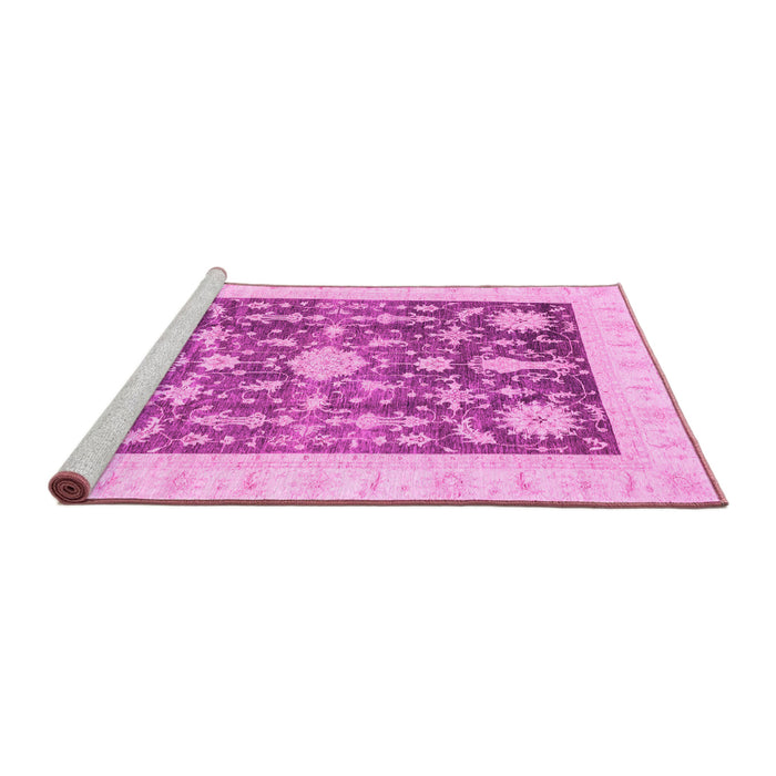 Sideview of Machine Washable Oriental Pink Traditional Rug, wshabs3787pnk