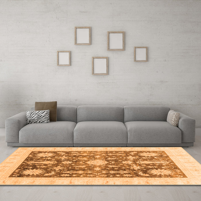 Machine Washable Oriental Orange Traditional Area Rugs in a Living Room, wshabs3787org