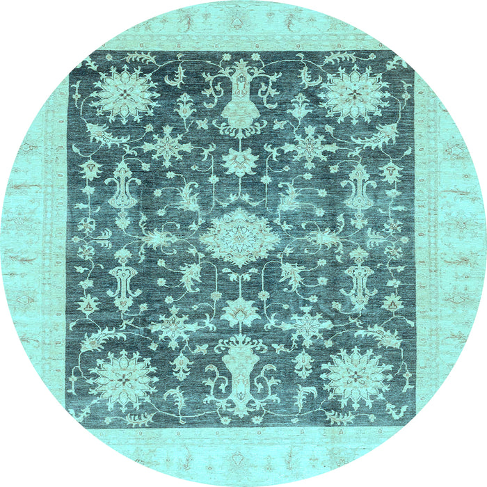 Round Oriental Light Blue Traditional Rug, abs3787lblu
