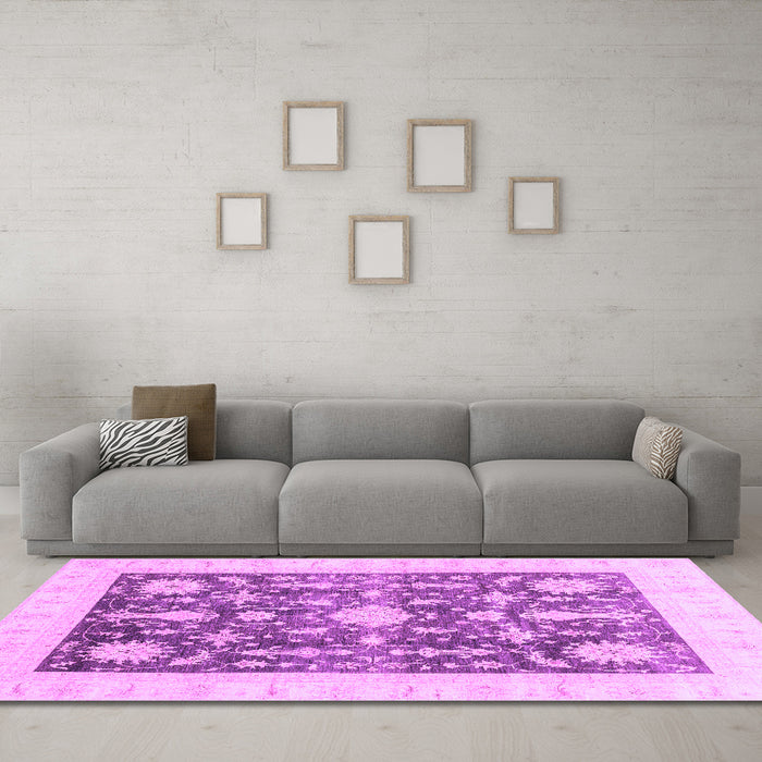 Machine Washable Oriental Purple Traditional Area Rugs in a Living Room, wshabs3787pur