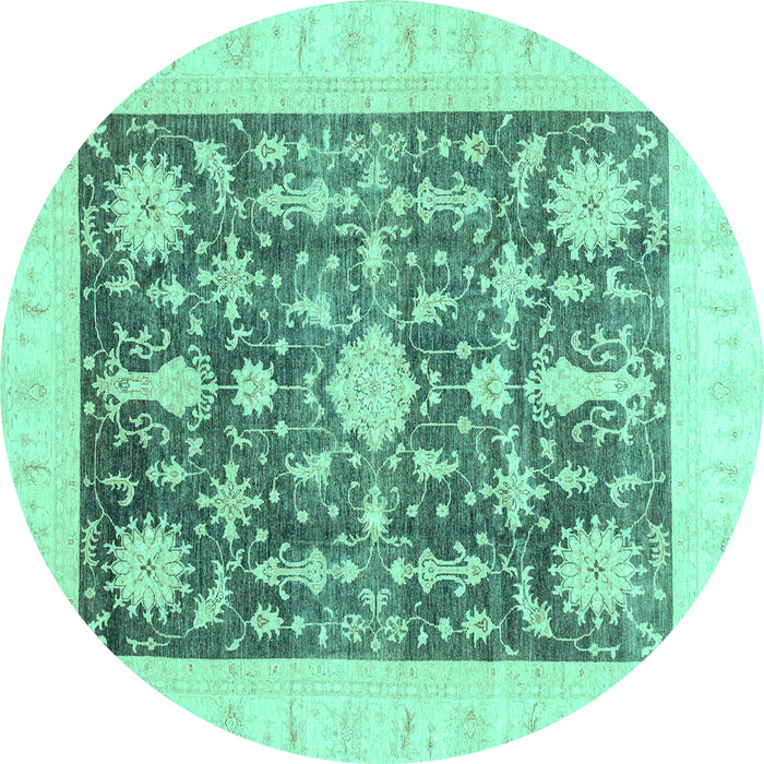 Round Machine Washable Oriental Turquoise Traditional Area Rugs, wshabs3787turq