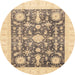 Round Abstract Dark Almond Brown Oriental Rug, abs3787