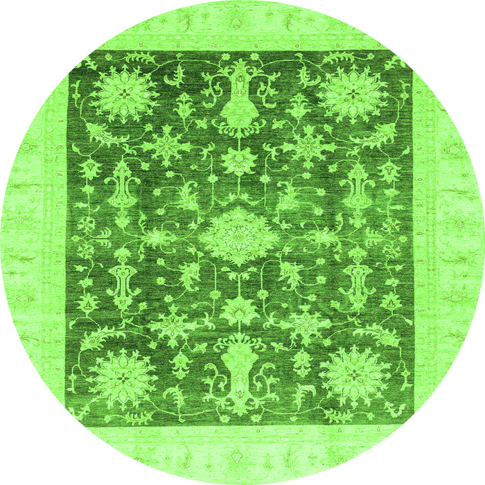 Round Machine Washable Oriental Green Traditional Area Rugs, wshabs3787grn