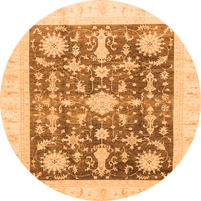 Round Machine Washable Oriental Orange Traditional Area Rugs, wshabs3787org