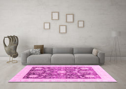 Machine Washable Oriental Pink Traditional Rug in a Living Room, wshabs3787pnk