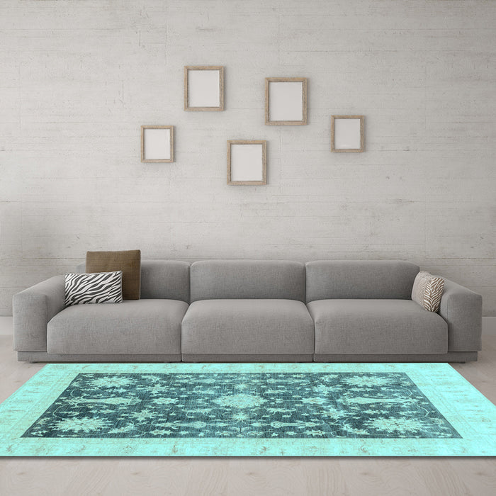 Machine Washable Oriental Light Blue Traditional Rug in a Living Room, wshabs3787lblu